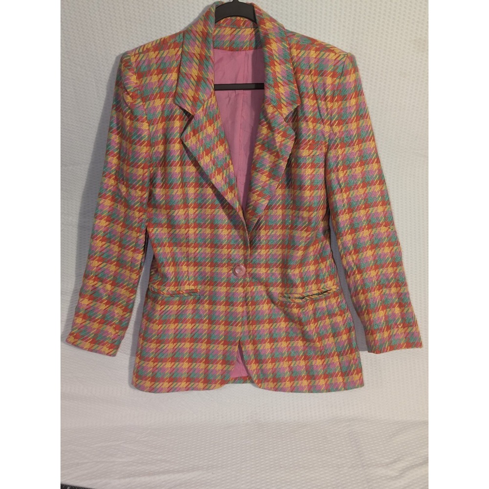 Vintage Women's Import Image Blazer From France Size 4 Bright MultiColor Pattern